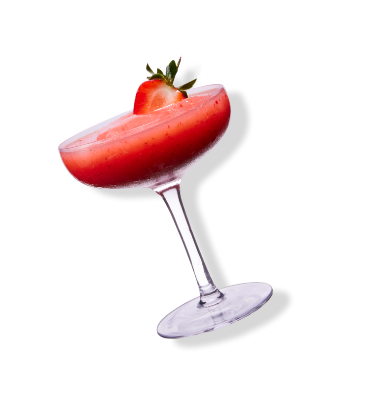 Frosé cocktail with a strawberry sticking out the top.