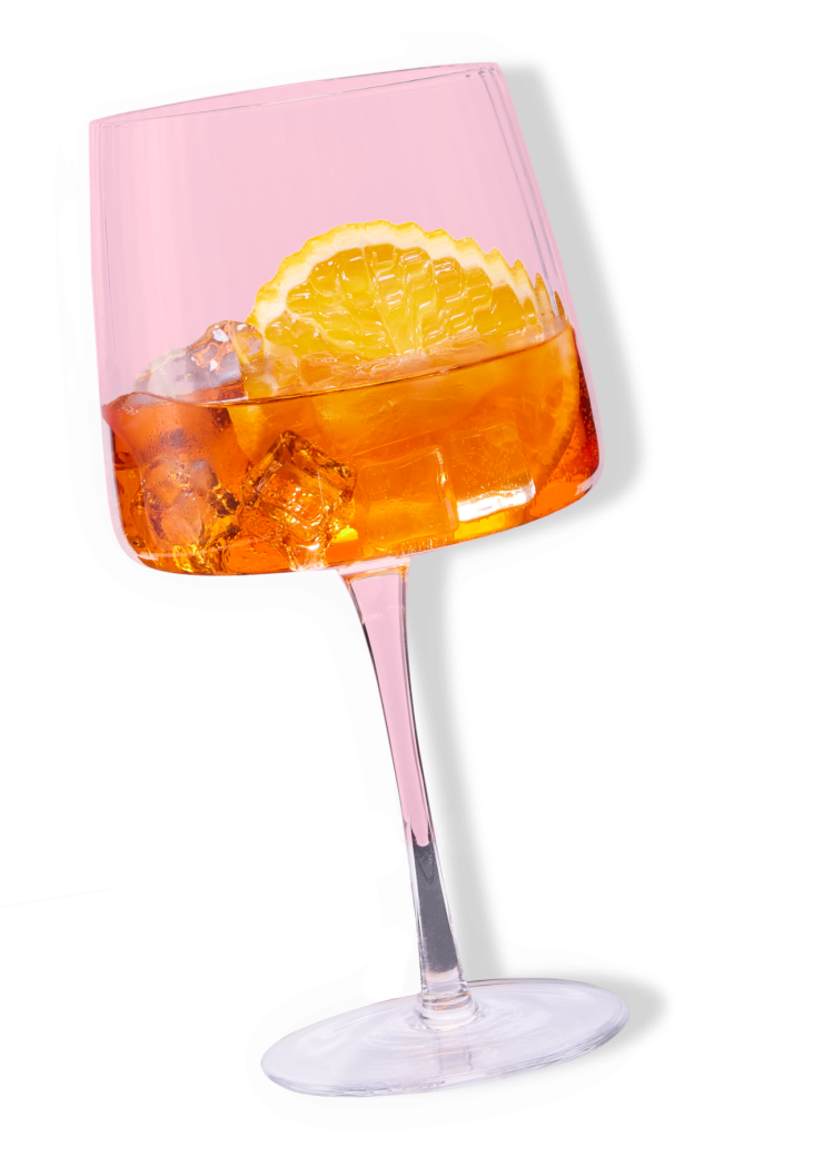 Orange spritz cocktail with a slice of orange.